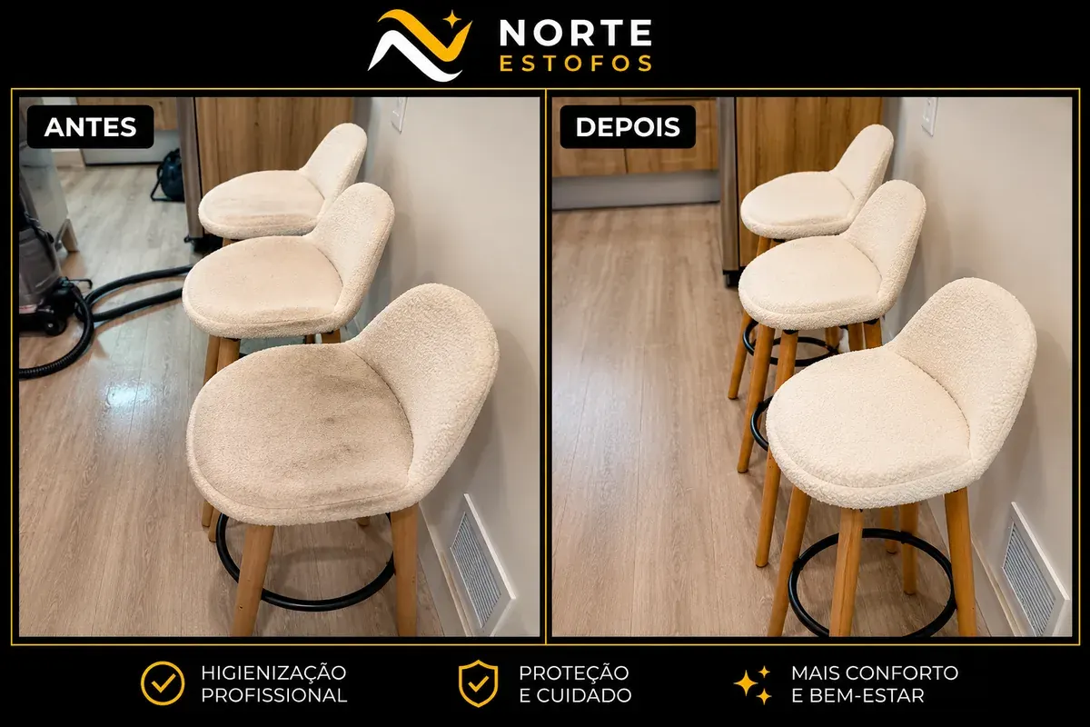 Cadeiras de bar antes e depois de higienização